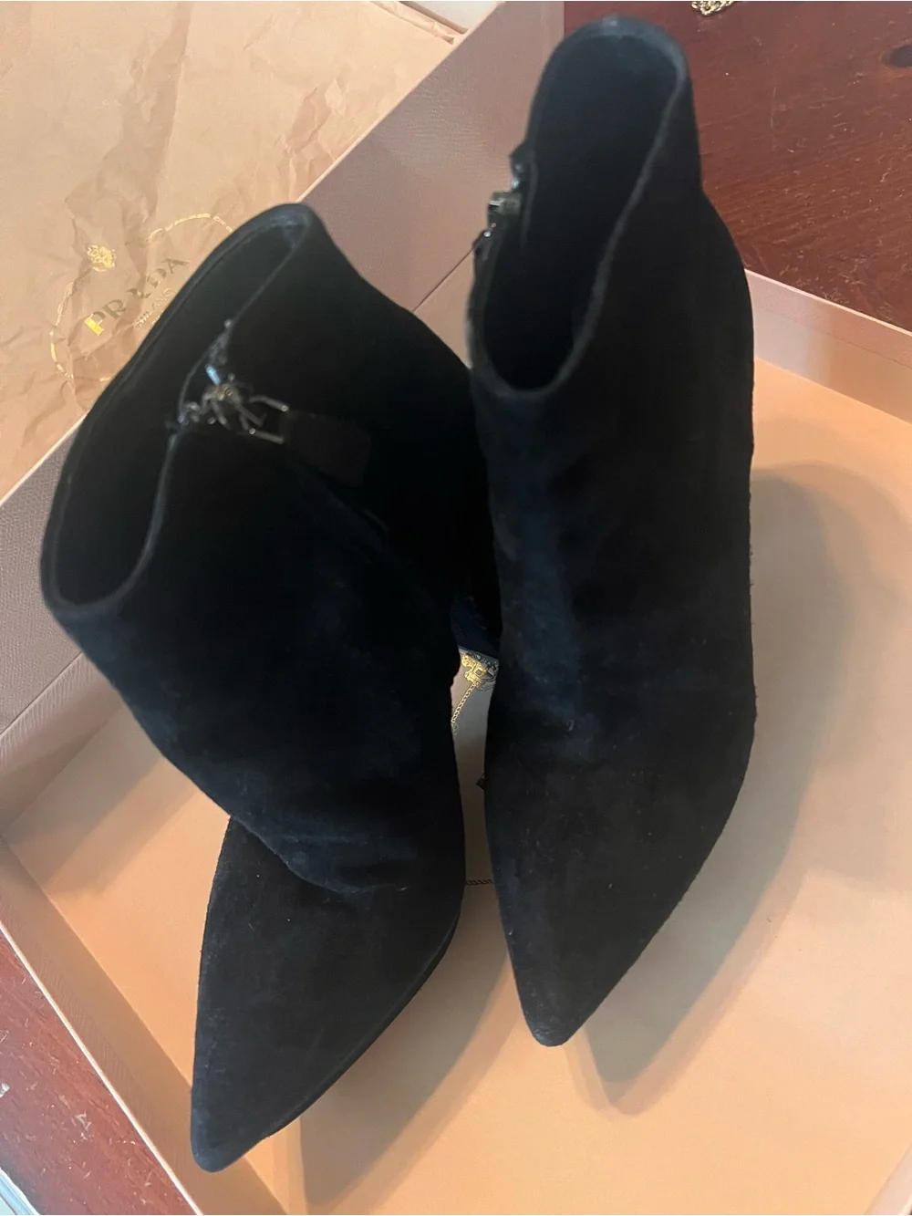 PRADA Black Suede Platform Ankle Boots